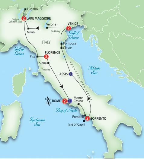 escorted italy tour rome assisi sorrento lakes milan venice florence