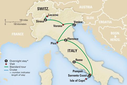 rome florence venice tour itnerary map with capri pompeii italian lakes