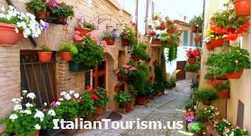 Umbria Spello Italy tour package street flowers