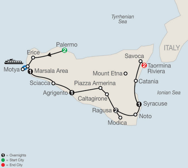 grand sicilian tour itinerary tour map