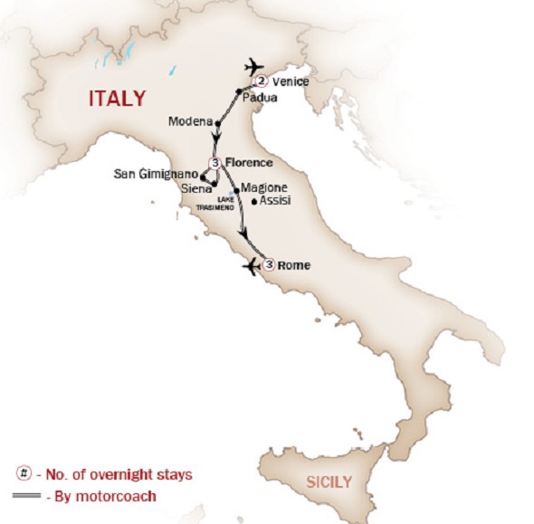 venice florence rome italy tour itinerary map