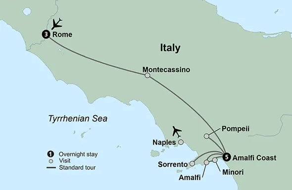 rome southern italy tour itinerary map
