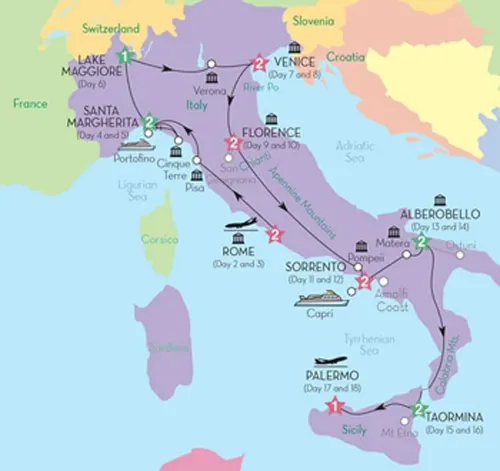 rome palermo italy sicily holiday package 18 day itinerary map