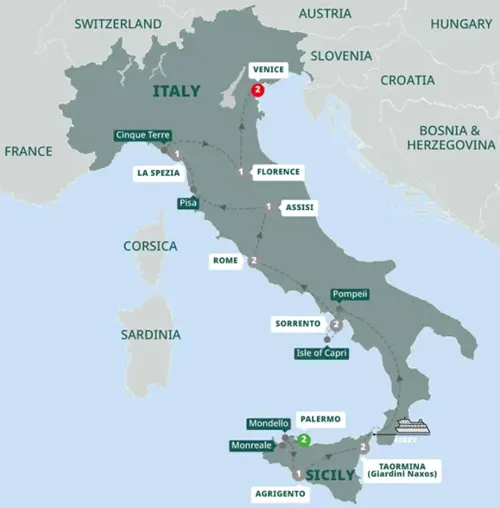 amalfi rome florence venice italy tour itinerary map