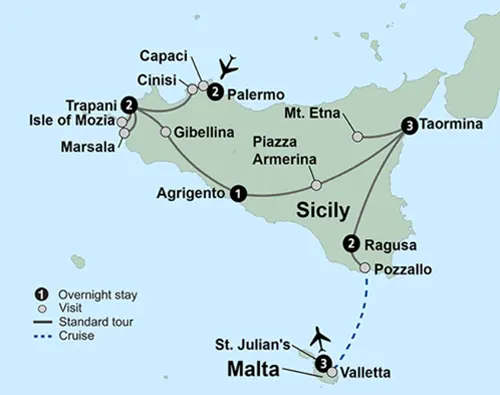 sicily malta small group tour itinerary map