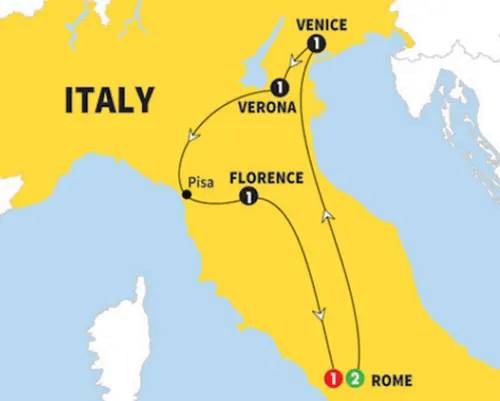 rome florence venice italian holiday itiernary map