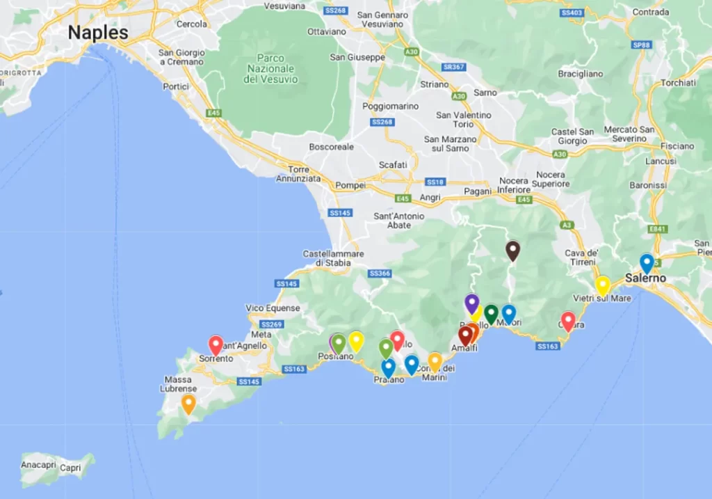 amalfi coast towns map