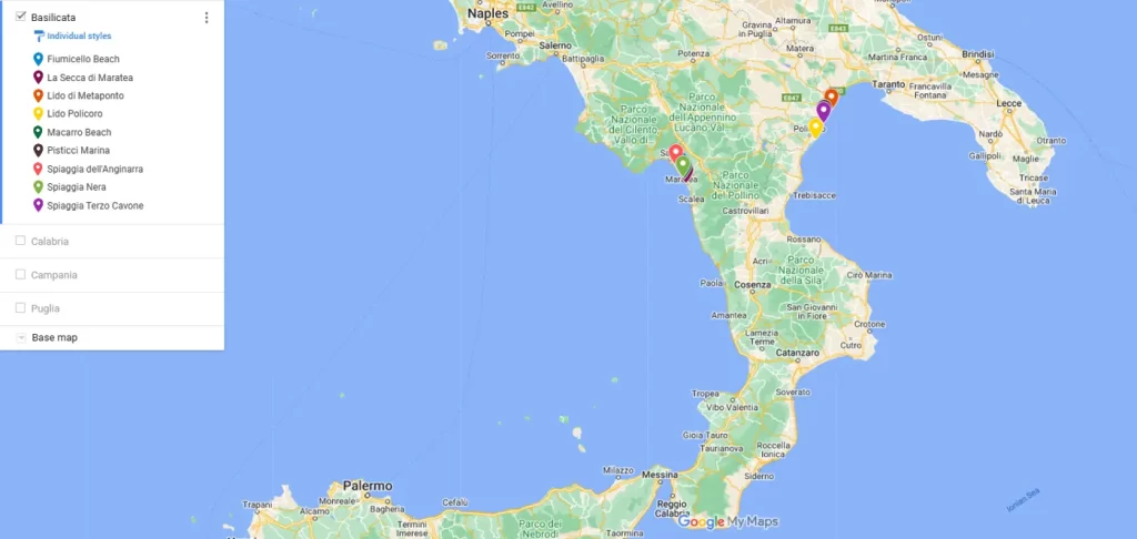 best basilicata beaches map