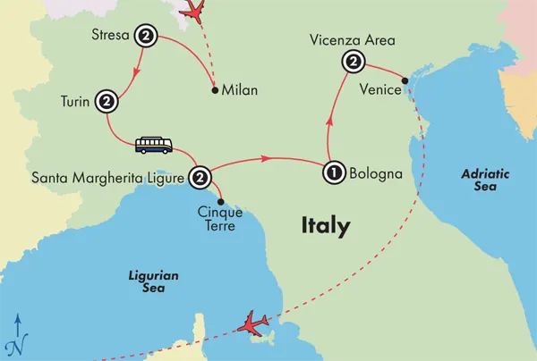 northern italy tour small group tour itinerary map