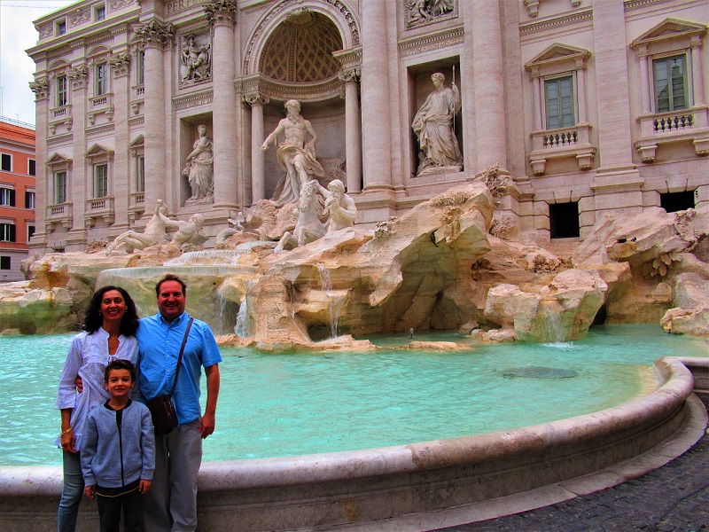 Lorena at Trevi Fountain in Rome early morning, crowd-free visit