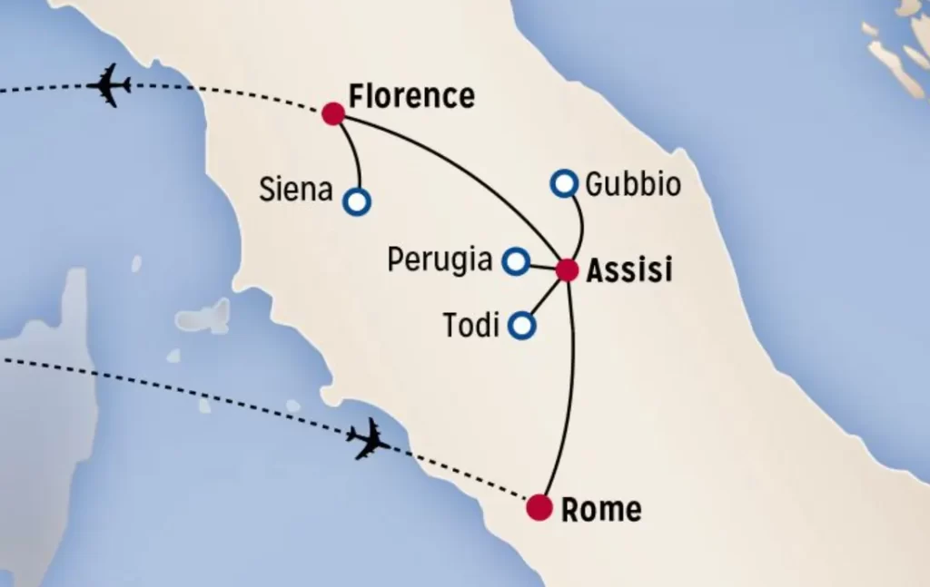 rome and tuscany itinerary map