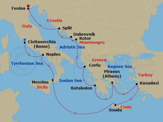 Viking Ocean Iconic Adriatic Antiquities 14 night cruise itinerary map